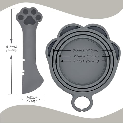3 Pcs Cat Food Can Covers & One Can Opener (Cat Paw / Grey)