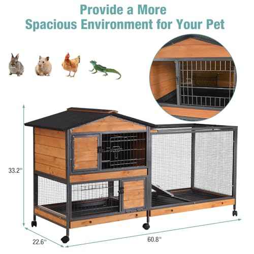 Rabbit Cage Indoor Rabbit Hutch with Matel Frame and Pull Out Tray (Wood)