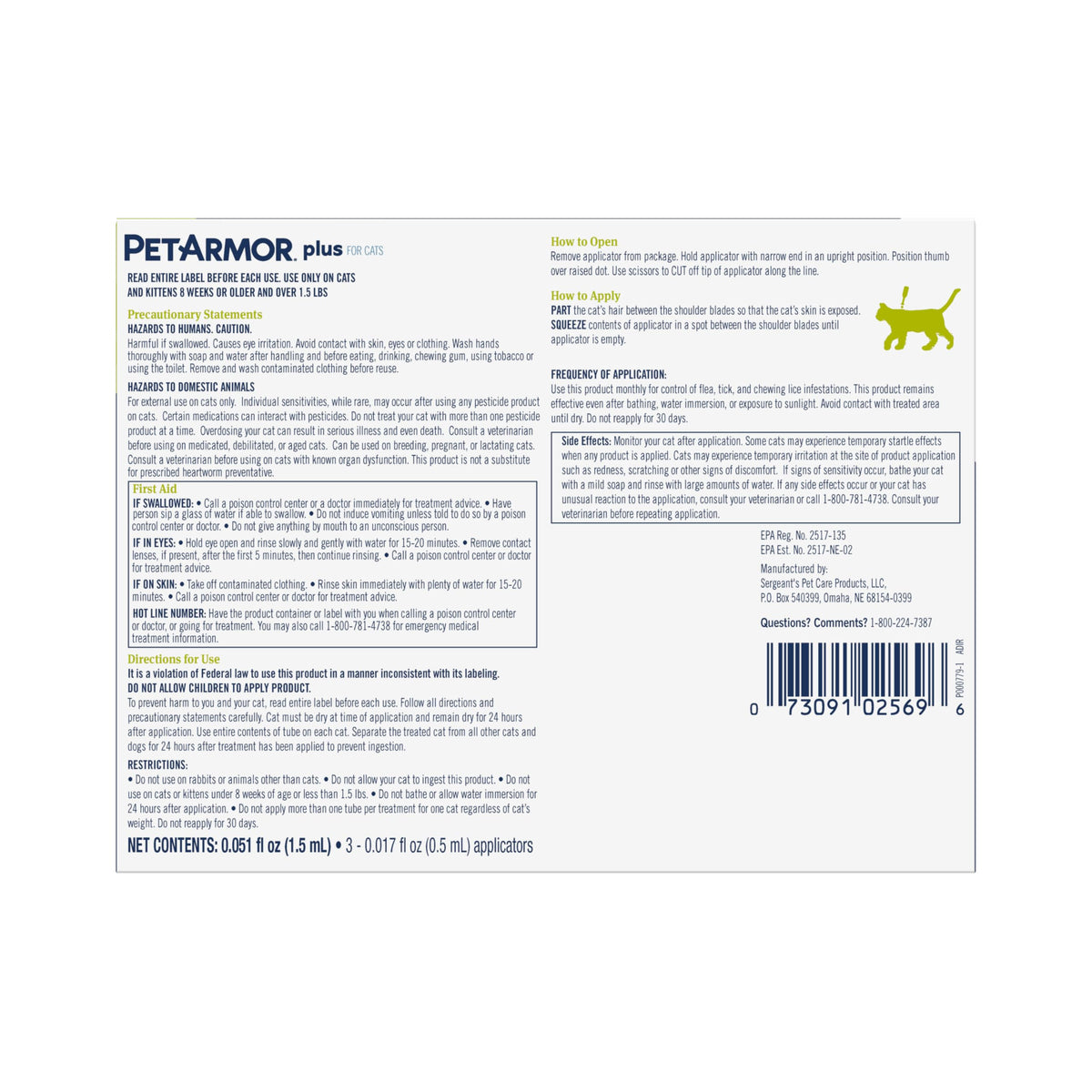 Plus Flea & Tick Topical Cats 1.5 lbs+ (Cats over 1.5lbs / 3 Count)