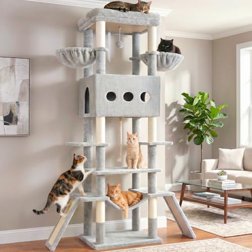 Cat Tree 78.7'' Tall Tower with Extra Wide Top Platform GCT804W (78.7 inches / Light gray)