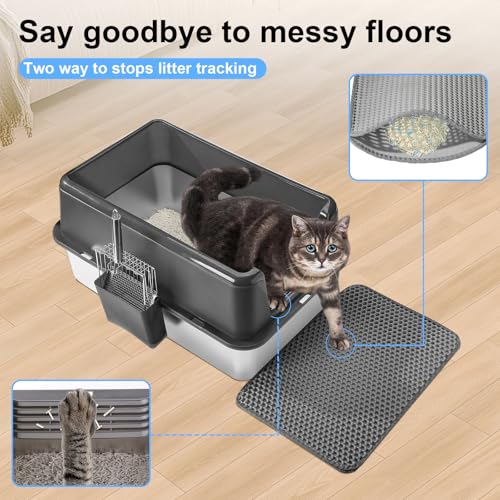 2 Pack Stainless Steel Cat Litter Box with Litter Scoop Holder