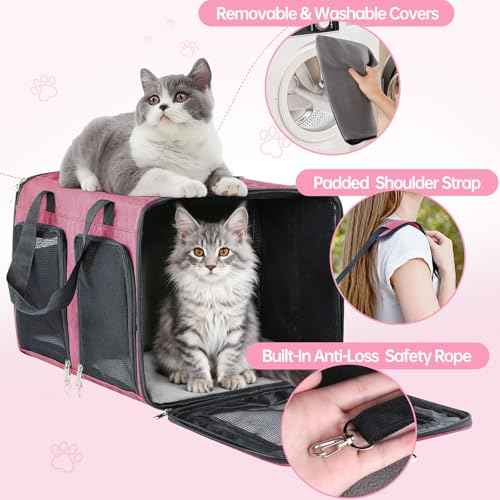 Cat Carrier for 2 Cats Double Pet Carrier Extra Large Multi Cat Travel Pink (Pink)