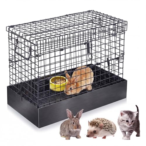 Folding One Hole Rabbit Transport Cage (Black / 18.9"L x 14.2"W x 4.7"H)