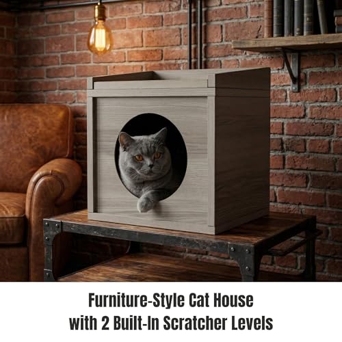Meowdium Cat House for Indoor Cats (Greywood)