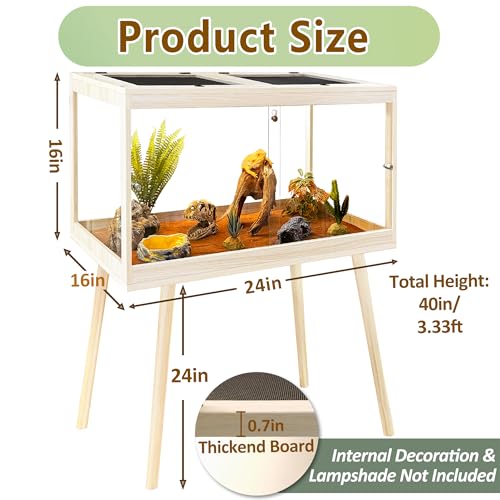 Reptile Enclosure with Leg (Oak / 24"x16"x16",30Gallons)