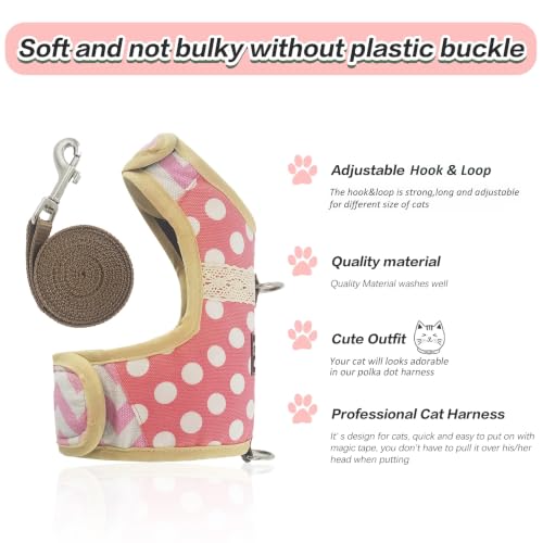 Cat Harness and Leash Set Escape Proof (Pink Polka Dots / Xxl 19-26 lbs)