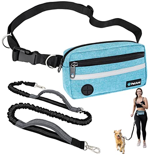 Hands Free Dog Leash Waist Belt Bag Fanny Pack (Turquoise / 1 Leash)