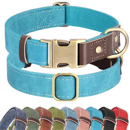 PU Leather Dog Collar for Large Dogs (Light Blue / XL: Neck 20-27", Width 1¼")