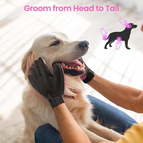 Pet Hair Removal Glove with 255 Silicone Tips for Dogs & Cats (Pink)
