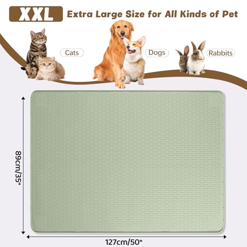 Cat Food Mat Extra Large Silicone Pet Bowl Mat 50''x35'' (Green / 50"L x 35"W)