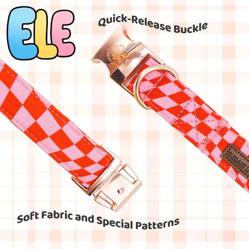 Pink Checked Dog Collars with Bow (Pink Checked / Large (Pack of 1))