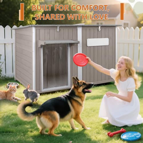 55" Extra XL Wooden Outdoor Dog House with Iron Frame for Large Dogs