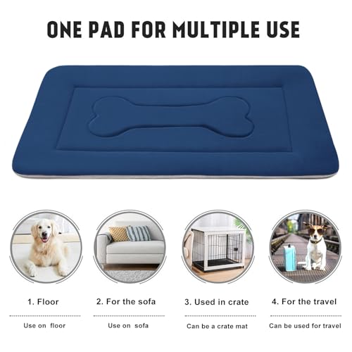 Extra Large Dog Bed Soft Dog Crate Pad Mat (48.0"L x 30.0"W x 1.2"Th / Dark Blue)