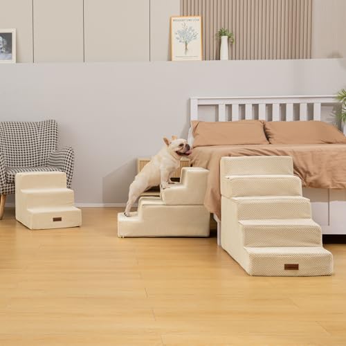 Dog Stairs for Small Dogs & Cats (Beige / 3-Step 13.6" H)