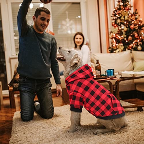 Dog Hoodie Sweater Red Buffalo Plaid Pet Clothes Warm and Soft Breathable Cozy Pet Hoodies for Large Dogs Dog Sweaters for Extra Large Dogs with Pocket (XX-Large)