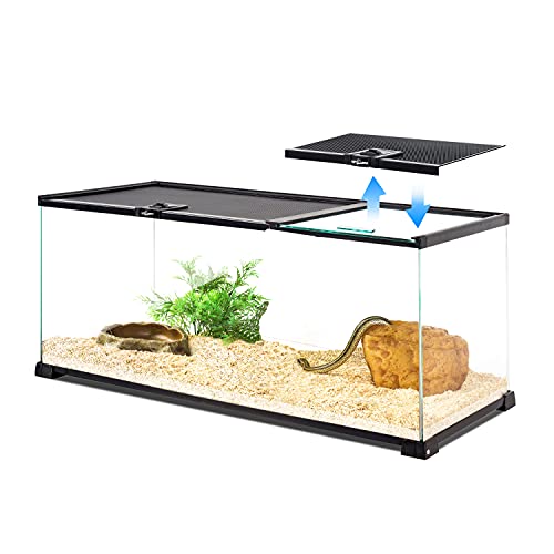 20 Gallon Reptile Glass Terrarium Easy Clean Tank 30" x 12" x 12" Dual Top Sliding Top Cover for Reptile Snake Hamster Hedgehog Small Animals