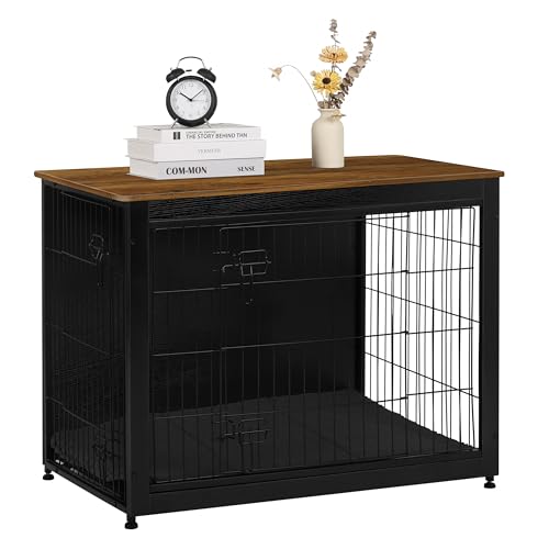 38.5" XL Dog Crate Furniture with Cushion (Black+Warm Brown / 38.5"L x 25.6"W x 26.8"H)