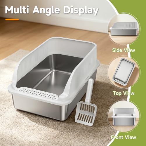 Stainless Steel Cat Litter Box with Lid (Light Grey XL)