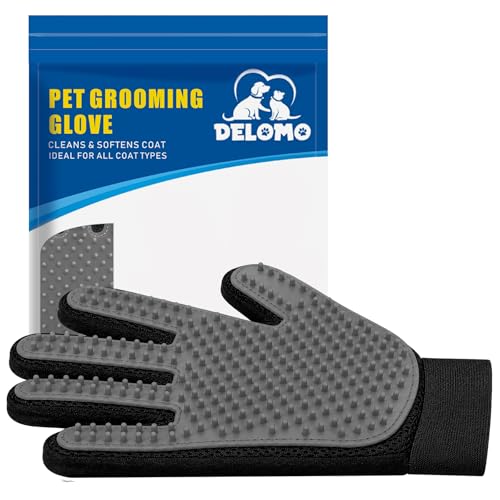 Pet Hair Removal Glove with 255 Silicone Tips for Dogs & Cats (Grey)