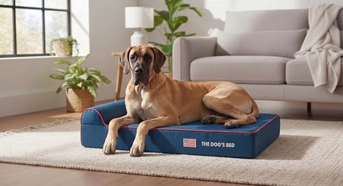 The Dog’s Bed Orthopedic Memory Foam Dog Bed with Headrest XXL 6 (Blue with Red Trim US Flag / XXL (54"L x 36"W x 6"Th))
