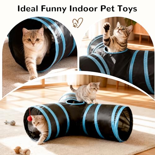 Pet Tunnel Tube Cat Toys (Black & Blue / Small)