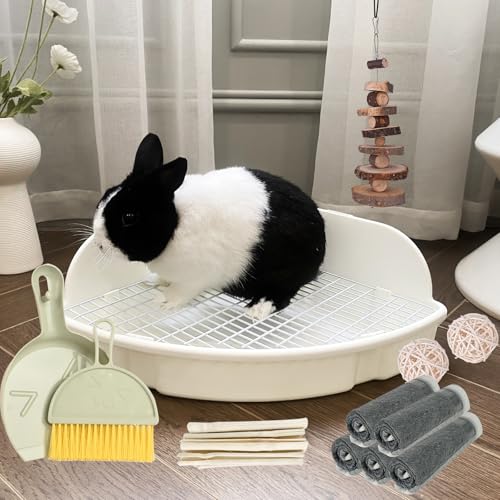 Rabbit Litter Box Large Bunny Guinea Pig Corner Litter Box Potty Trainer Bigger Pet Pan Hamster Bedding Cage Litter Fanshaped for Adult Guinea Pigs Chinchilla Ferret