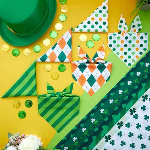 100 Pcs St Patricks Day Bandanas Bulk for Dogs Adjustable Irish Shamrocks Clover Green Plaid Triangle Soft Bibs Puppy Bandana for Small Medium Large Pet Costume (St Patricks Day / 25.6 x 17.7 x 17.7 Inch)