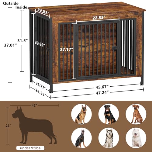 47.24" Dog Crate Furniture for 1 or 2 Dogs (Brown / 47.2"L x 28.4"W x 37.0"H)