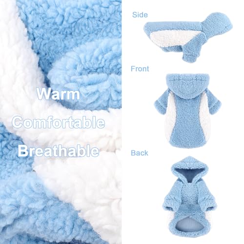 Dog Hoodie Pet Clothes Sweater with Hat Soft and Warm Cold Weather for Small Patchwork Hood (X-Small (Chest 12.2 in) / Blue)