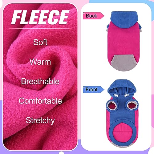 Fleece Dog Hoodie Sweatershirt with Pocket and Leash Hole (Small/Medium / Rose)