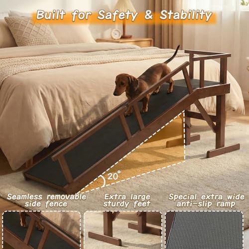 61" Dog Ramp for Bed with Rest Platform & Glow Strips (Brown / 61"L x 20"H x 15.7"W)