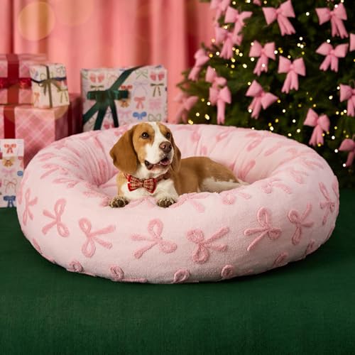 Shown on TV Jacquard Donut Dog Beds Large (36.0"L x 36.0"W x 8.0"Th / Bow Pink Taffy)