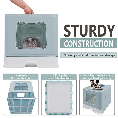 XL Foldable Cat Litter Box with Lid (Blue / X-Large)