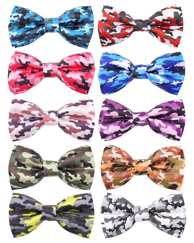 10 Pack Camo Dog Bowties for Large Dogs Sliding on Collar (M/L)
