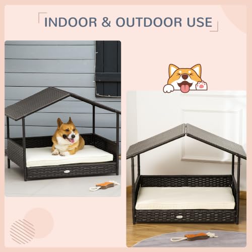 Wicker Dog House Outdoor with Canopy