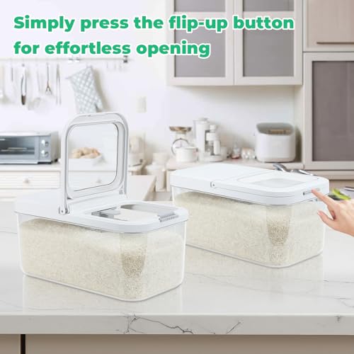Rice Flour Storage Container with Automatic Flip (White/Clear / 6.5 Qt-Flip)