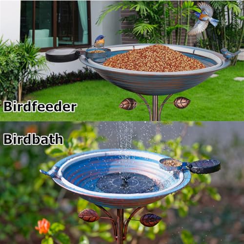 Metal Bird Bath with Stake (Blue-Solar Light)