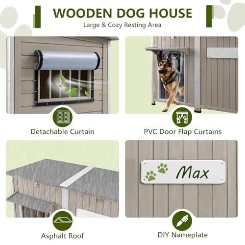 XL Wooden Dog House with Iron Frame for Medium to Large Dogs