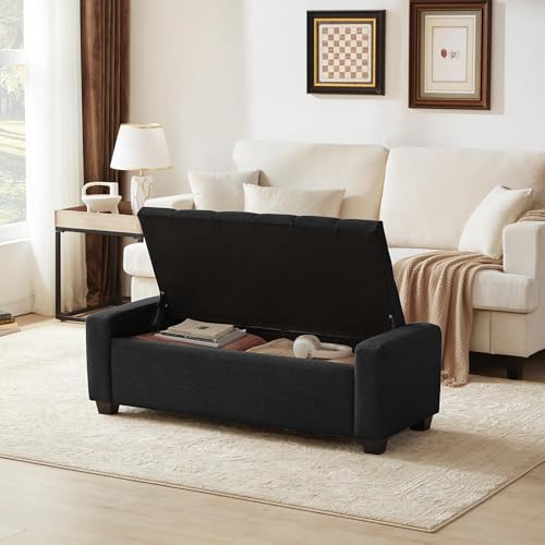 48" Ottoman with Storage (Black / 19.7"D x 48"W x 16.9"H)