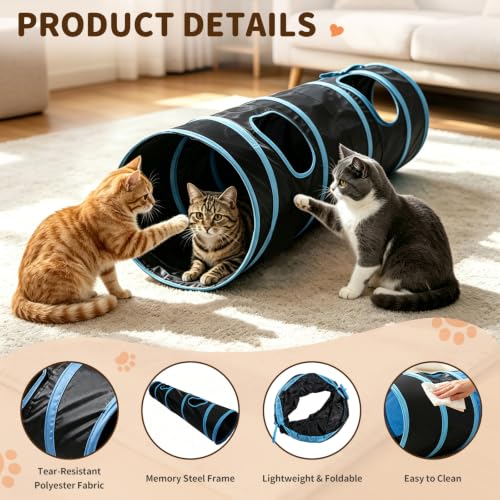 Cat Tunnel for Indoor Cats Kittens Rabbits (Black / Single Tunnel)