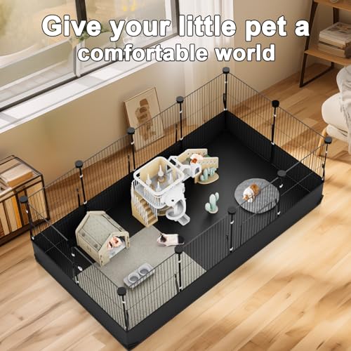 Guinea Pig Cage with Waterproof PVC Bottom Liner & One (12 Panels / Black)