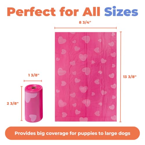 Poop Bags for Dogs (Pink Heart / 150 Bags)