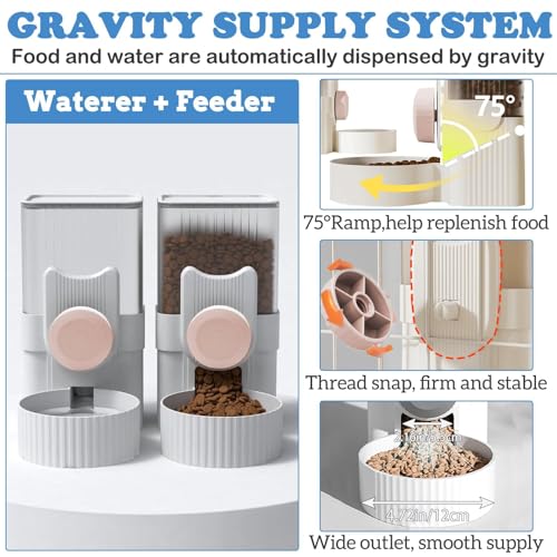 Rabbit Gravity Auto Feeder Set 35oz Hanging Automatic Food Water Dispenser Cage Automatic Feeder Set for Rabbit Chinchilla Guinea Pig Hedgehog Ferret Kitty Puppy (Pink)