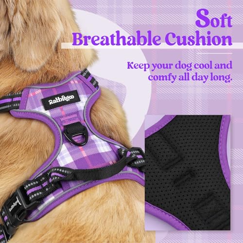 Dog Harness No Pull for Small Dogs with 2 Leash Clips (Small / Purple Plaid)