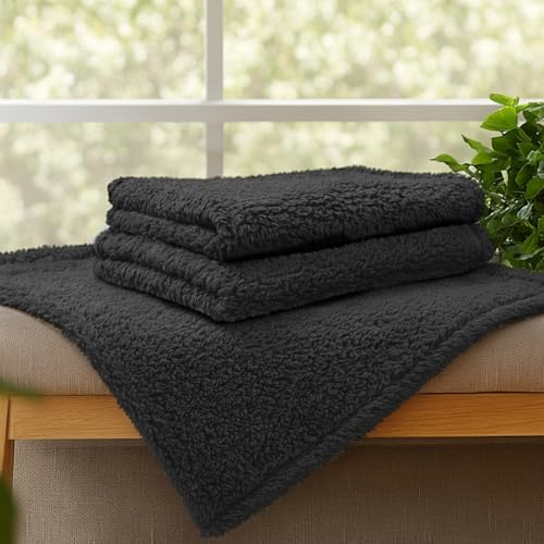 1 Pack 3 Calming Blankets Fluffy Premium Fleece Pet Blanket Soft Sherpa Throw for Dog Puppy Cat Black Large (Large (Pack of 3) / Black)