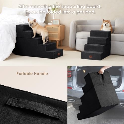 Dog Stairs for Bed 18" H (Black / Extra Wide 16.5" x 28" x 18")