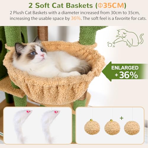 S74E Pro Cactus Heavy Duty Maine Coon Cat Tree for Large Cats (Green / 74 inch)