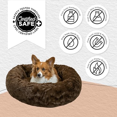 The Original Calming Donut Dog Bed for Medium Dogs up to 45 lbs (Dark Chocolate Lux / Medium)