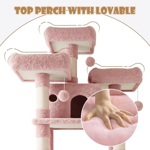 81 Inches Extra Large Cat Tree for Indoor Adult Cats (81in / Pink)