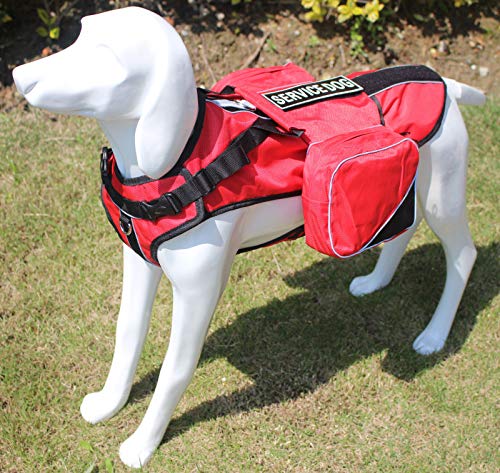 Dog Vest Harnesses with Saddlebag Backpack for Camping & Travel (L / Red)